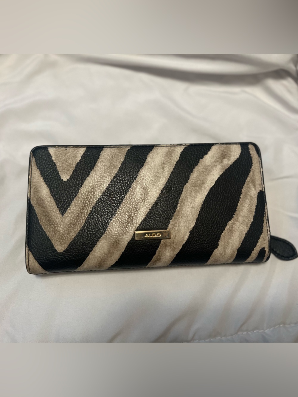 Aldo Black and Cream Zebra-Pattern Zip Wallet